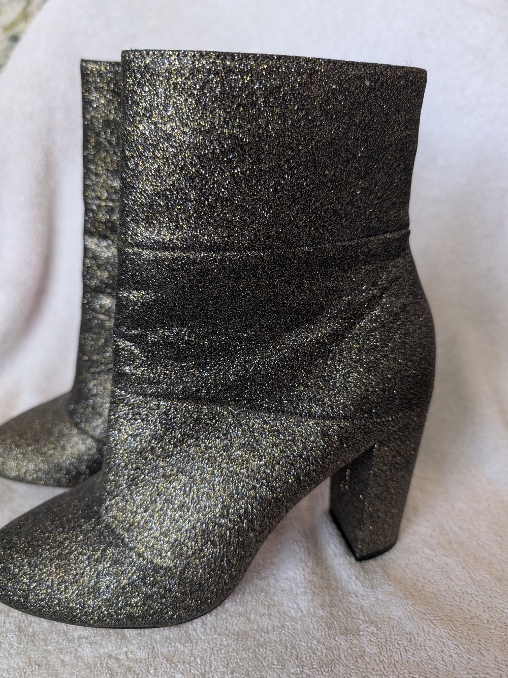 Metallic Black Glitter Block Heel Ankle Boots